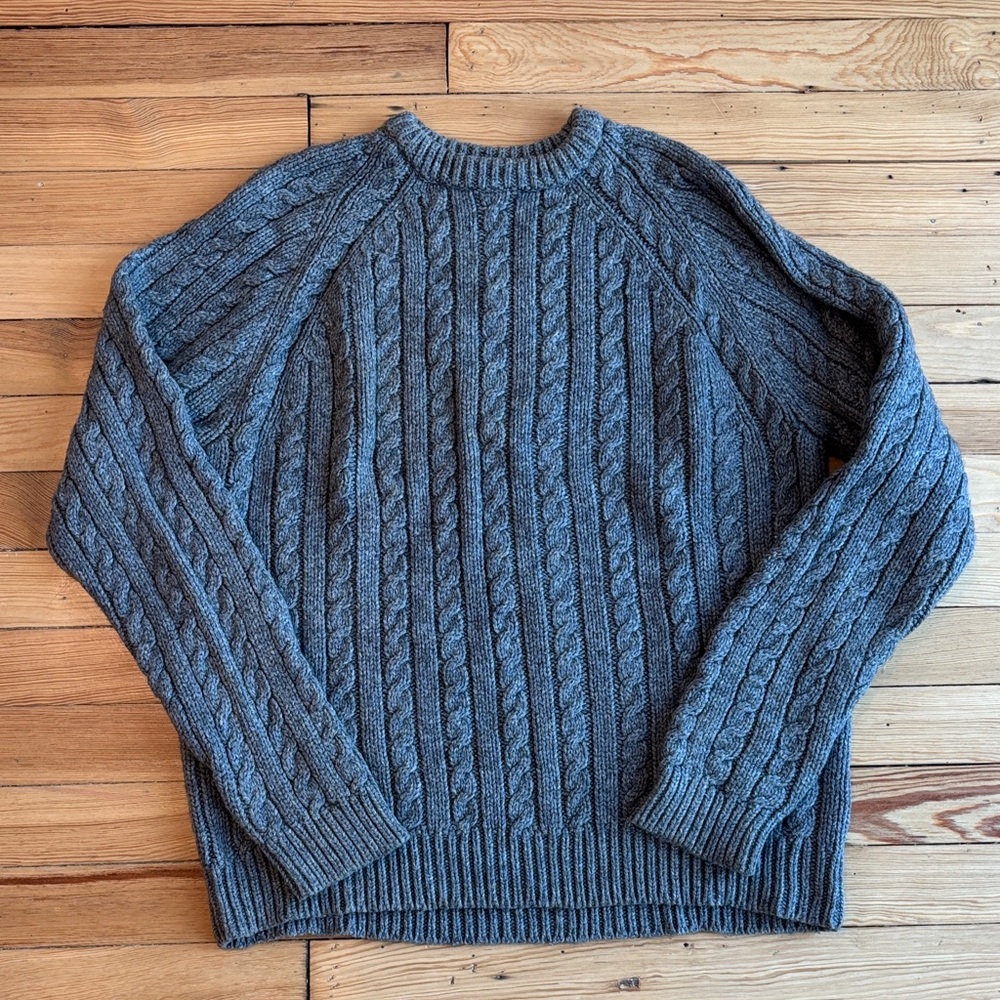 J. Crew Men's Charcoal Cable Knit Crewneck Sweater
